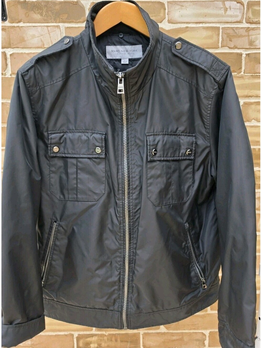 Marc New York Men’s Black Full Zip Jacket Size L Stand-Up Collar NYC Modern Chic